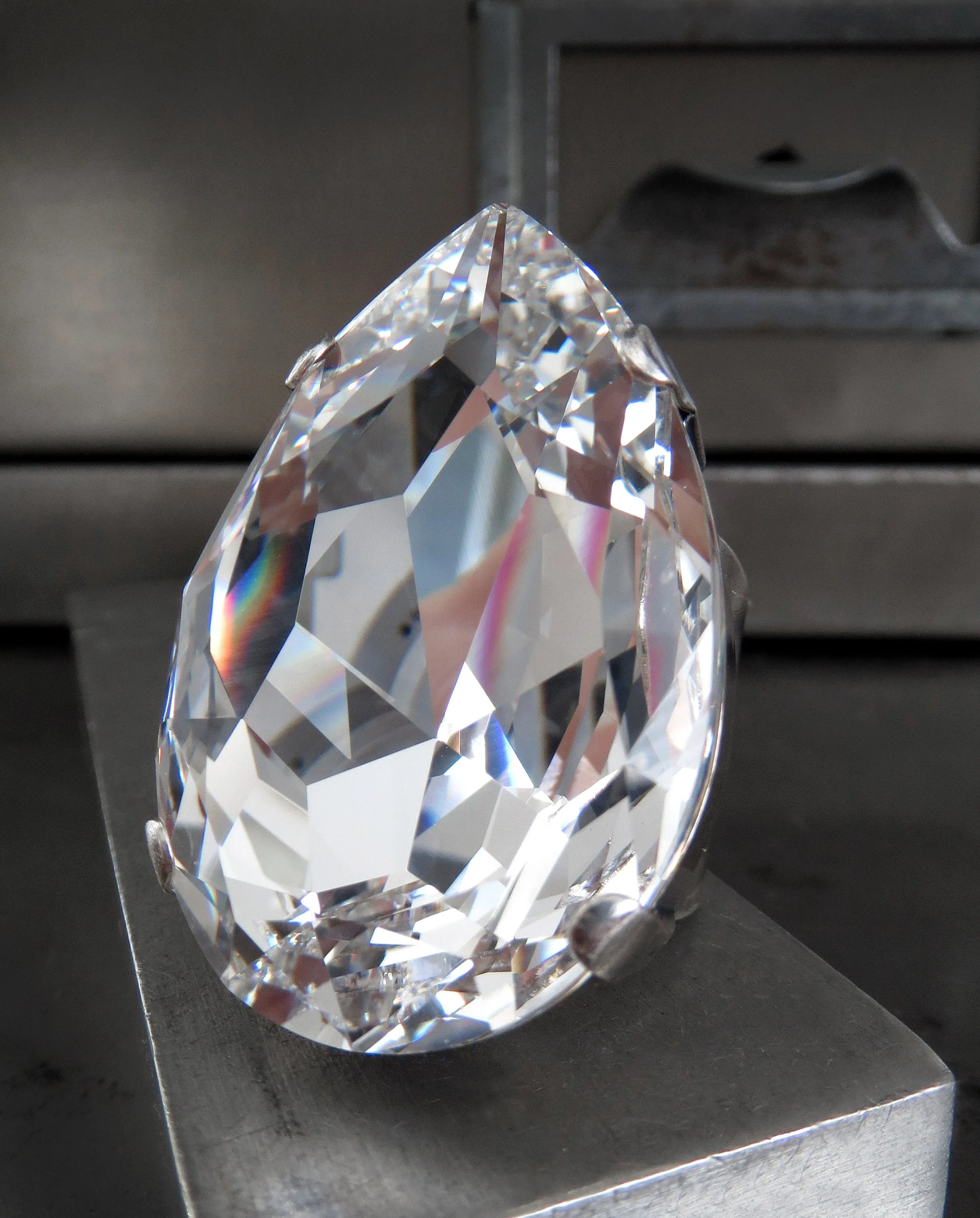 STAR STRUCK - Extra Large Teardrop Clear Crystal Cocktail Ring