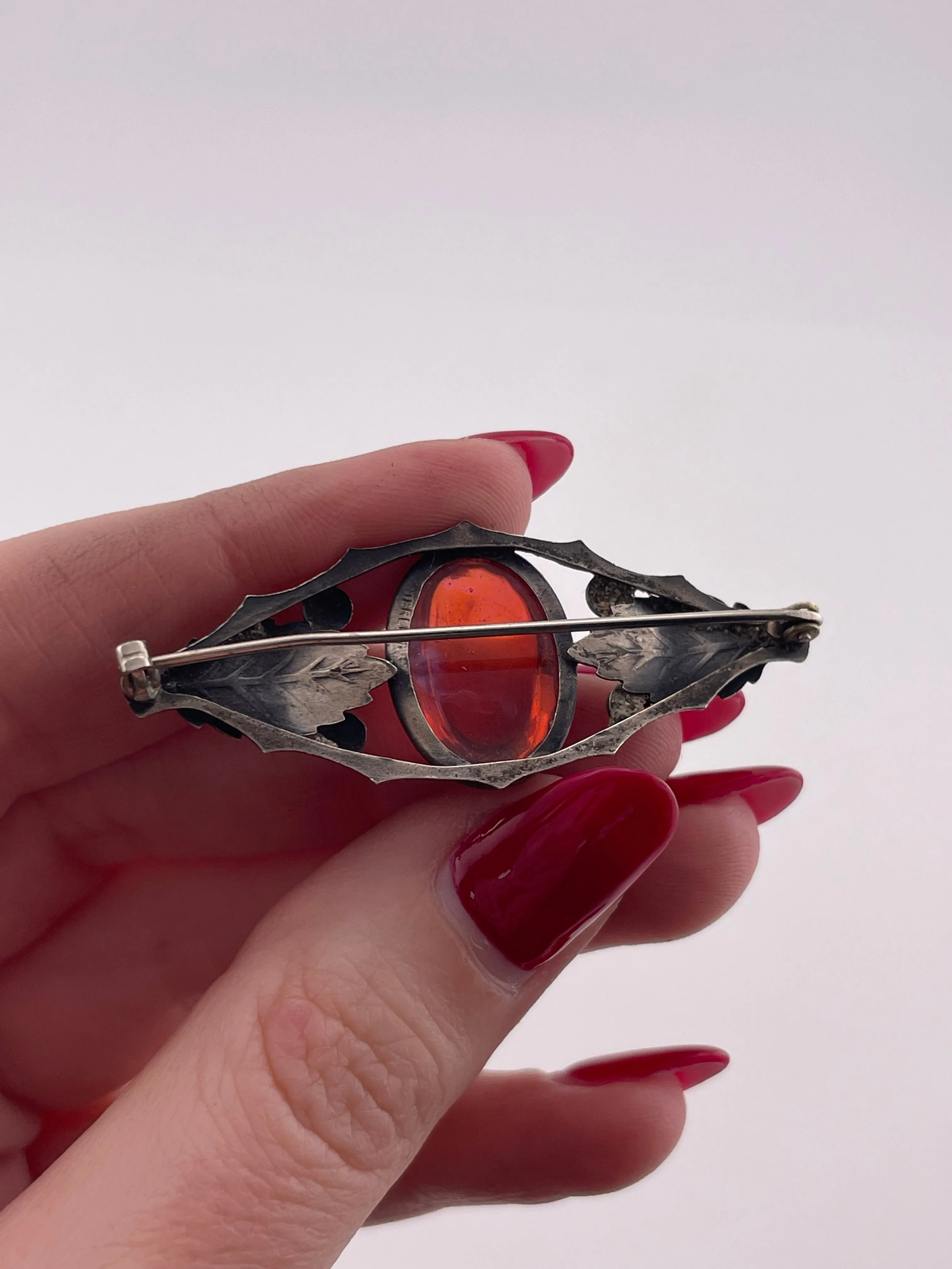sterling silver dragons breath faceted edge glass brooch