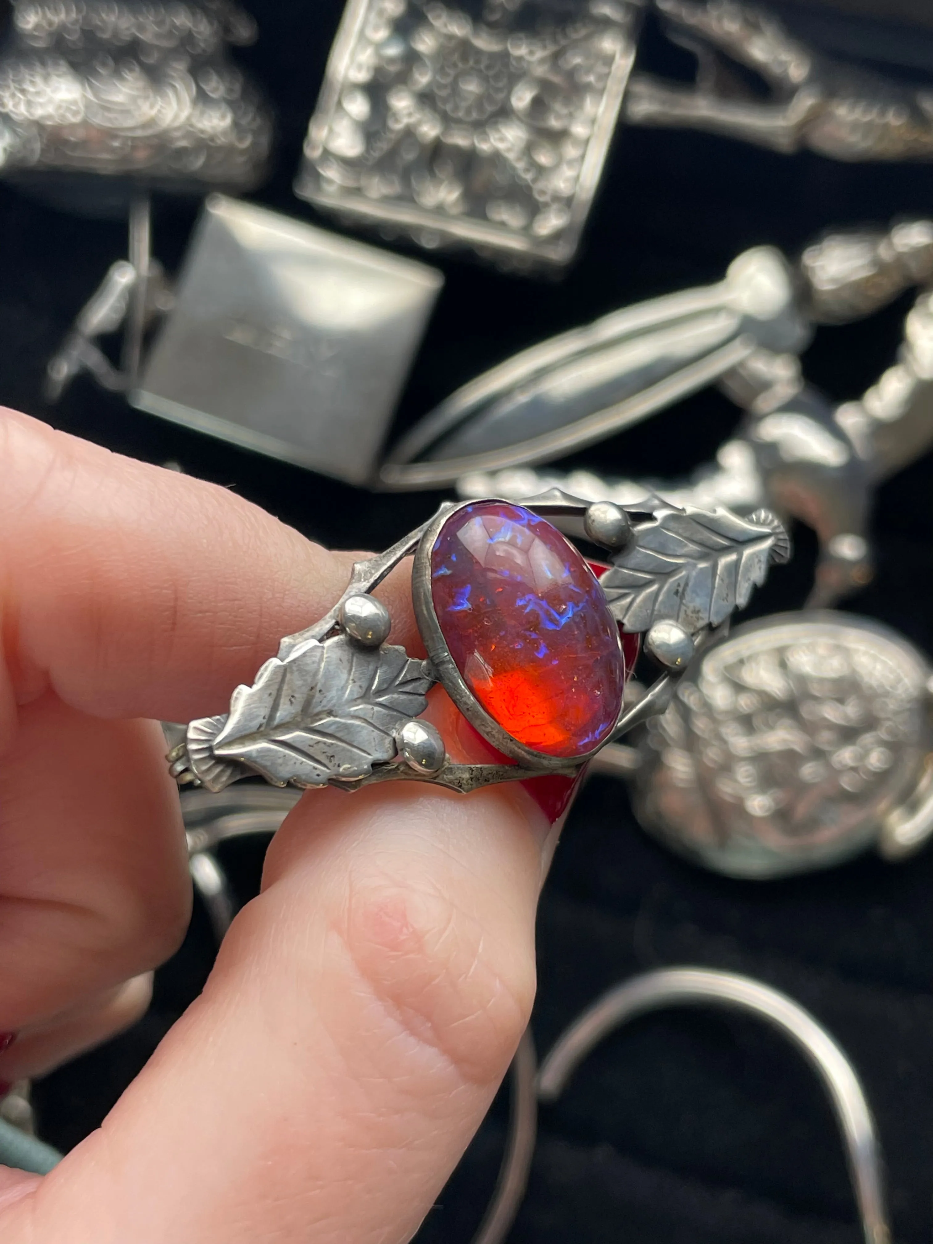 sterling silver dragons breath faceted edge glass brooch