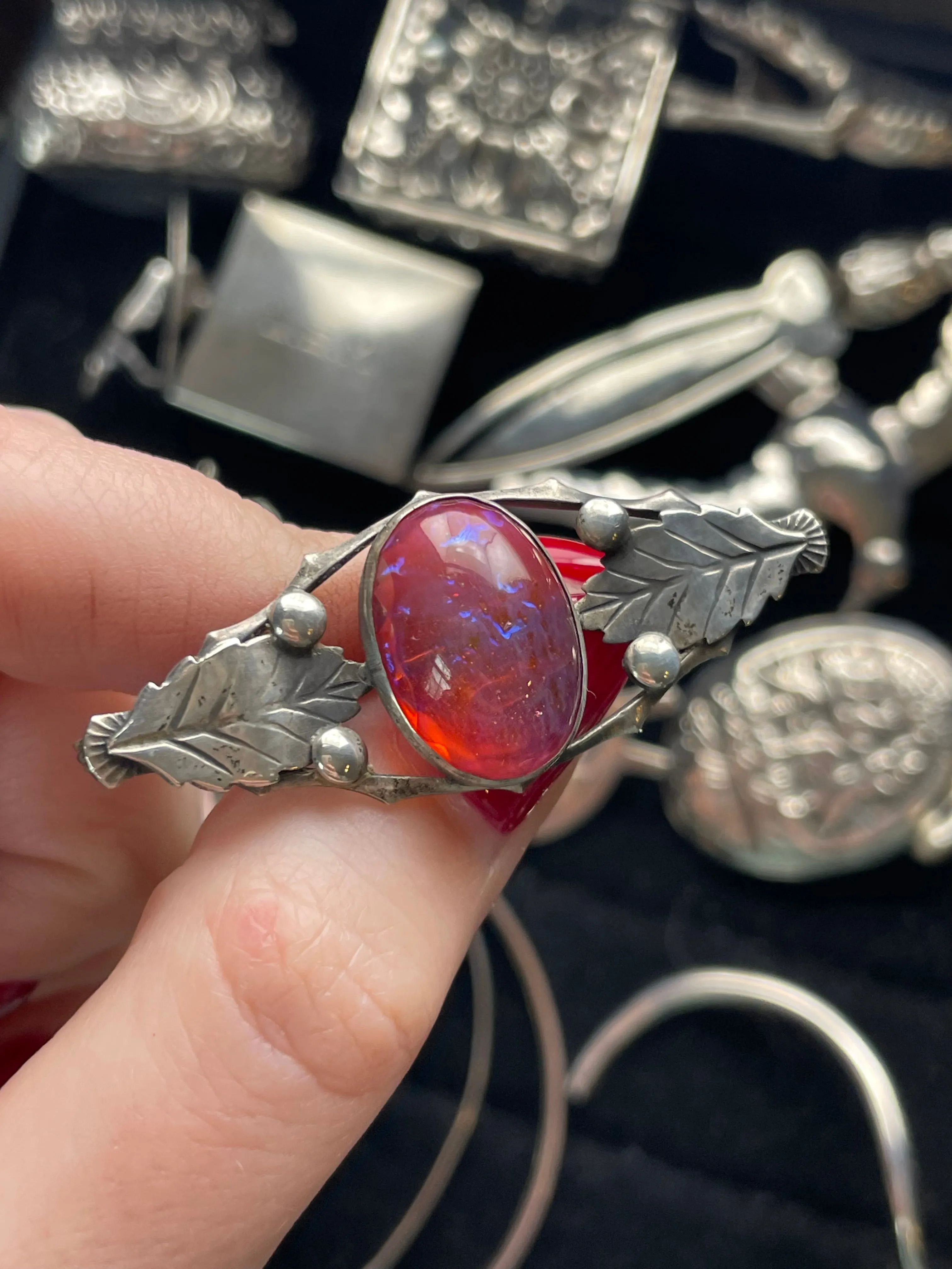 sterling silver dragons breath faceted edge glass brooch
