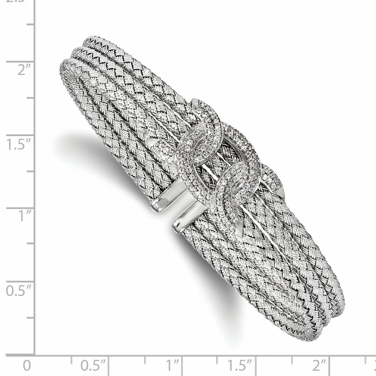 Sterling Silver Rhodium-plated C.Z Woven Cuff