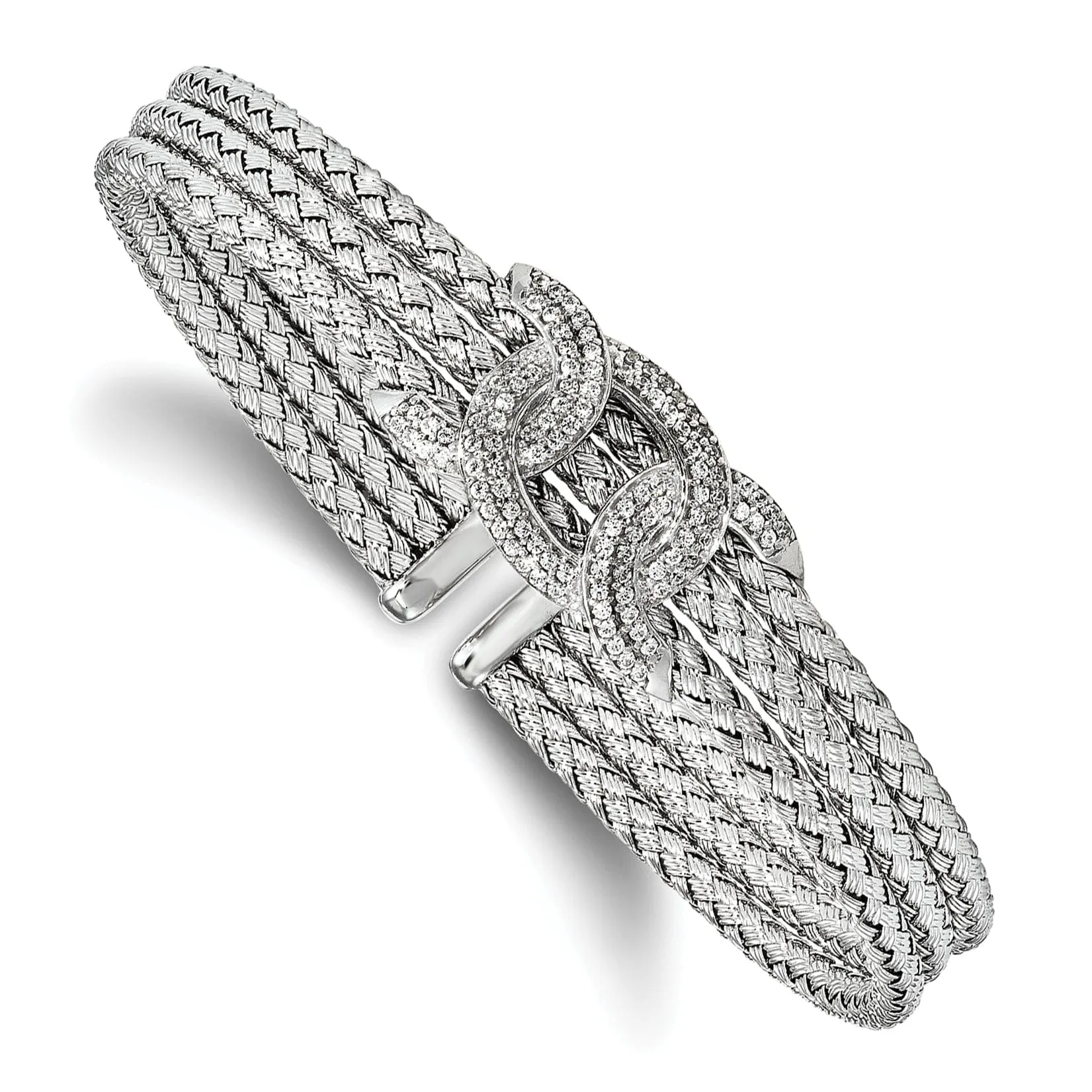 Sterling Silver Rhodium-plated C.Z Woven Cuff