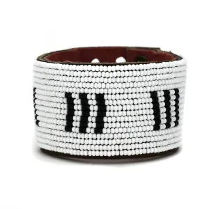 Swahili Coast - Large Black and White Stitches Leather Cuff