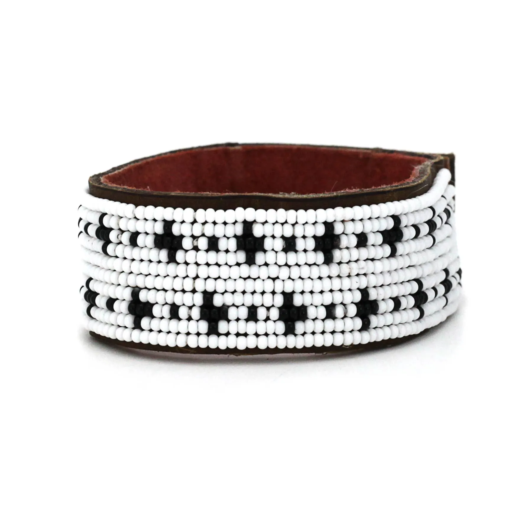 Swahili Coast - Medium Black and White Stars Leather Cuff