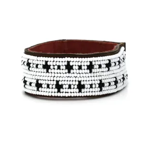 Swahili Coast - Medium Black and White Stars Leather Cuff
