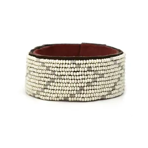 Swahili Coast - Medium Pearl and Matte White Chevron Leather Cuff