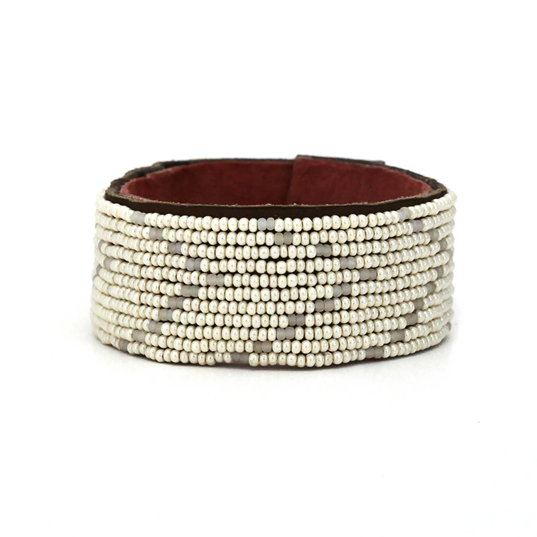 Swahili Coast - Medium Pearl and Matte White Chevron Leather Cuff