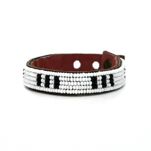 Swahili Coast - Small Black and White Stitches Leather Cuff