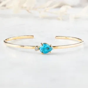 The Asymmetrical Turquoise   Diamond Cuff Bracelet | Yellow Gold Filled