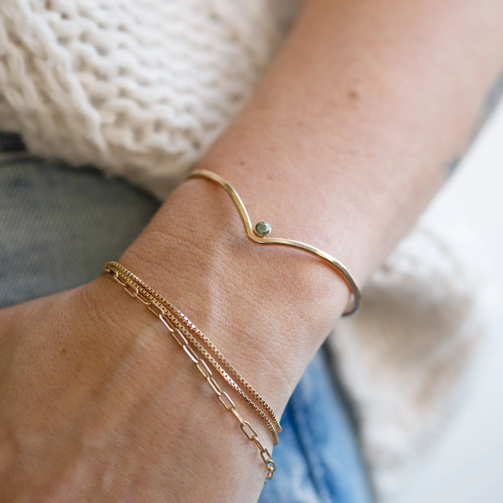 The Montana Sapphire Peak Cuff Bracelet | Yellow Gold Filled