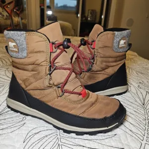 VGUC Sorel Whitney II Short Lace Up Winter Boot Snow Shoe Tan Kids 4