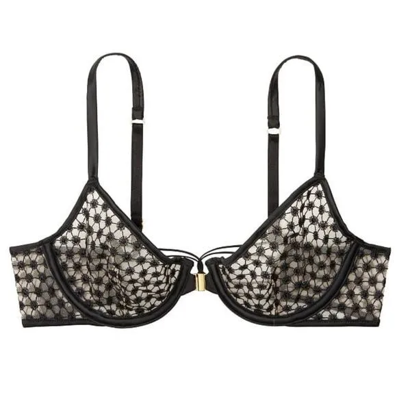 Victoria's Secret Very Sexy Starburst Unlined Demi Bra Black Size 32DD NWT