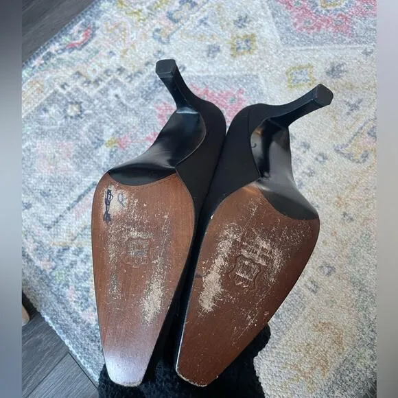 Vintage Stuart Weitzman Black Fabric Square Toe Heels Sz 8.5