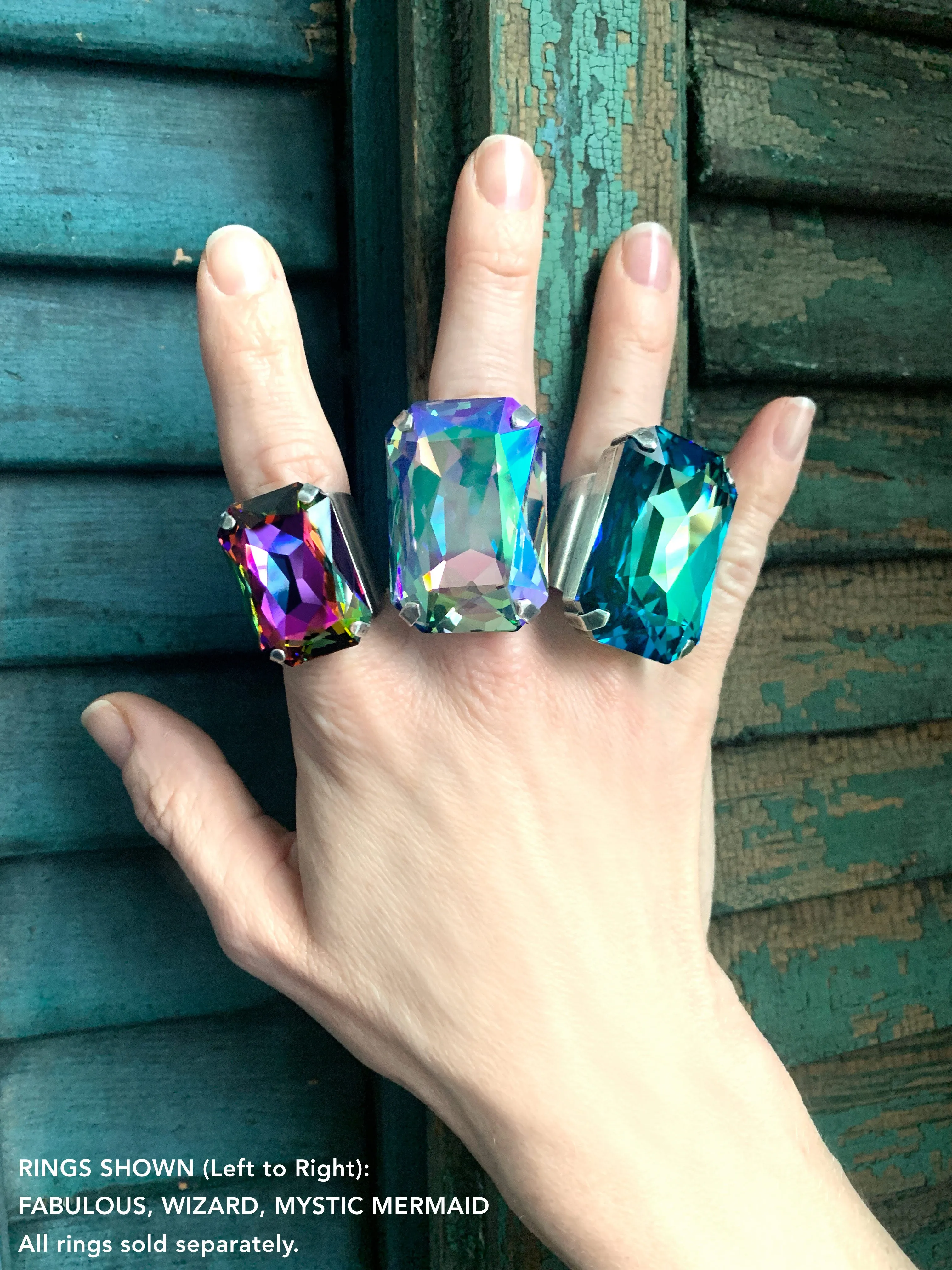 WATERCOLOR - Large Crystal Ring in Romantic Pastels