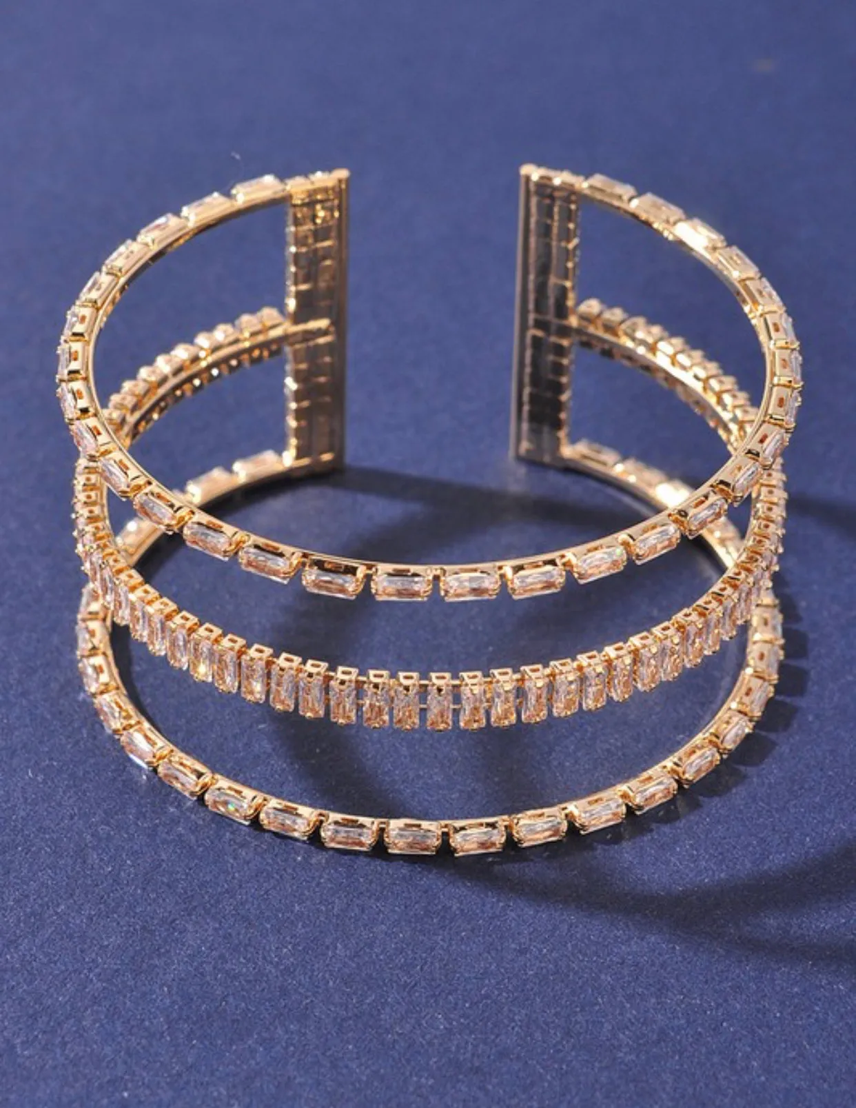 Wide Triple Crystal Cuff Bracelet