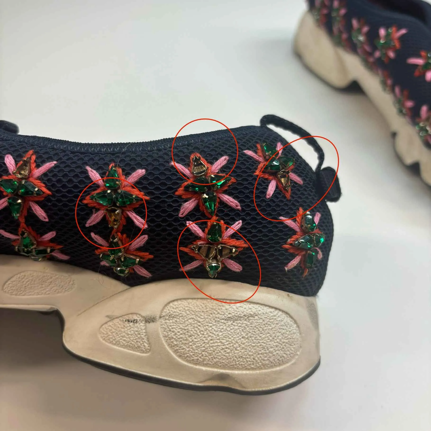 Women's Mesh Crystal Embellished Fusion Low Trainers Navy Size EU 39 / UK 6