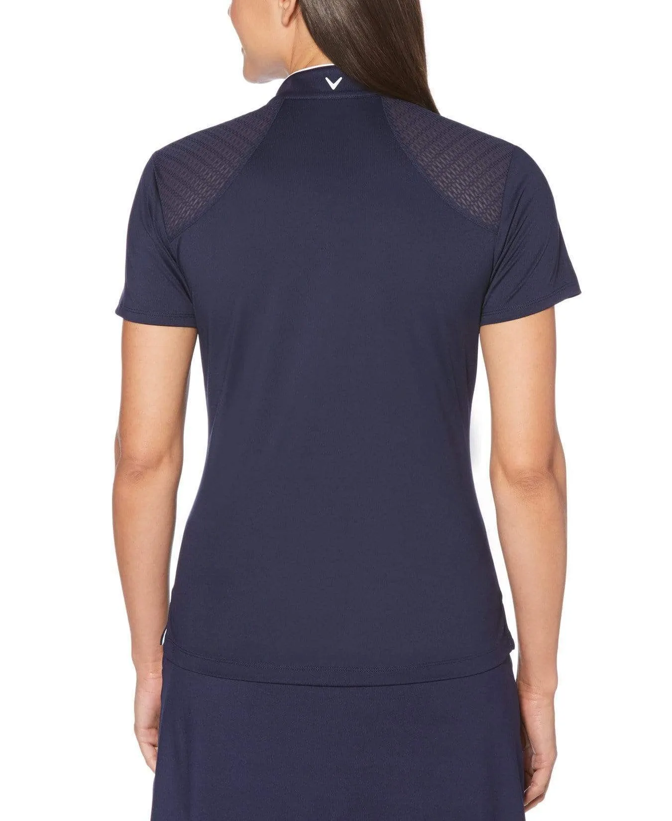 Womens Ventilated Tropical Print Mock Polo